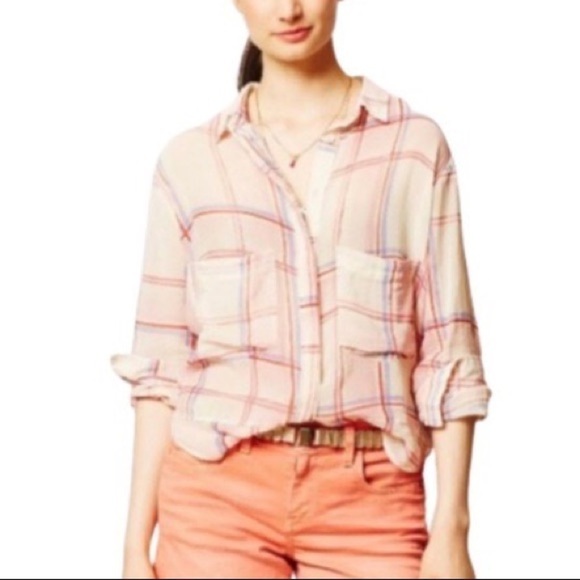 Anthropologie Holding Horses Plaid Semi Sheer Button Up Shirt - Picture 2 of 5